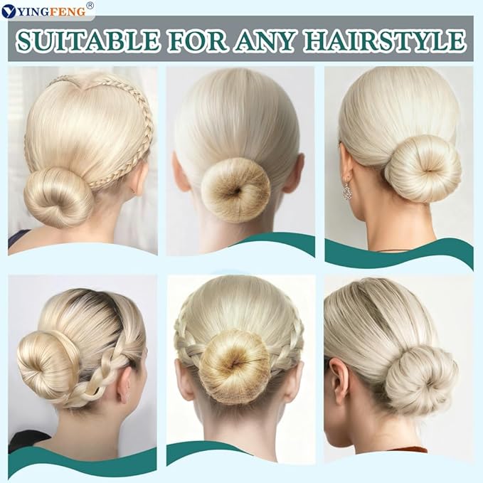 YINGFENG 134 Pcs Beige Hair Bun Maker Kit Medium - 4 Bun Hair Pieces for Women, 20 Hair Net for Buns, 100 Bobby Pins for Women, 10 Hair Bands, for Ballet Styling, Hair Accessories for Girls