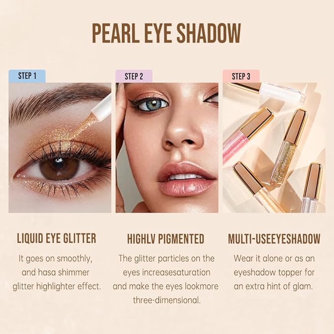 Liquid Glitter Eyeshadow Set, Korean Shimmer Eye Makeup, Waterproof Powder Formula, Quick-Drying, Long Lasting, 0.17 Oz (03#, 1PCS)
