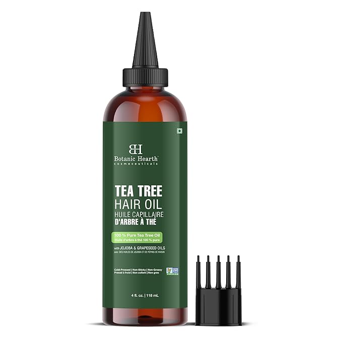 Botanic Hearth Hair Oil for Hair Growth | Strengthening Dry, Frizzy, Damaged Hair & Scalp Treatment | No Parabens or Harmful Sulfates | All Hair Types | Tea Tree Hair Oil - 4 Fl Oz