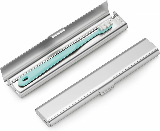 Portable Toothbrush Travel Case: Breathable & Dirt-Proof Hotel Camping Outdoor - Aluminum for Storage Recyclable Traveler (1, Silver)