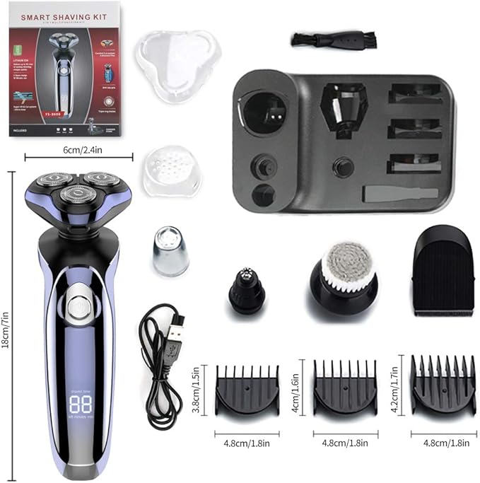 Electric Razor for Men, 4 in 1 Rotary Men Shaver Beard Trimmer, Electric Shaver Waterproof USB Fast Charging, Cordless Beard, Nose, Hair Trimmer, Men Electric Razor Best Gift for Dad, Boyfriend