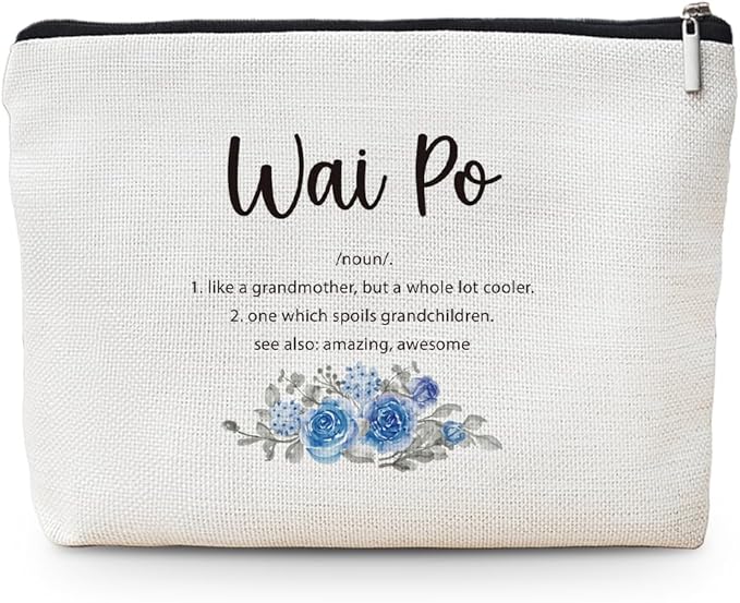 MOTERMATE Wai Po Gifts Makeup Bag, Best Wai Po Gifts for Christmas from Grandkids Cosmetic Bag for Women, Grandma Gift from Granddaughter Grandson Toiletry Bags Zipper Makeup Pouch
