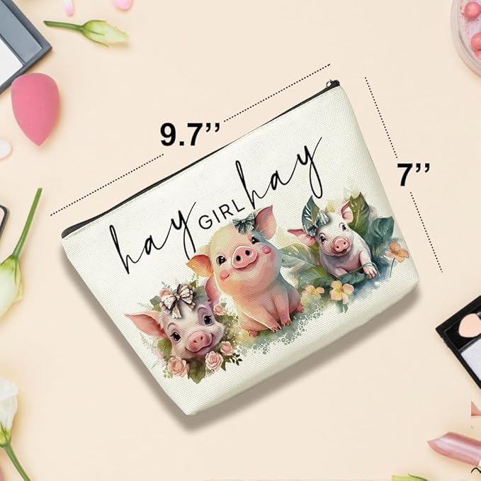 VICBOU Cute Western Pig Makeup Bag Pig Gifts for Girls Women Pig Print Stuff Merch for Pig Lovers Funny Christmas Birthday Gifts for Teens Best Friend BFF Bestie Mom Sister Hay Girl Cosmetic Bag