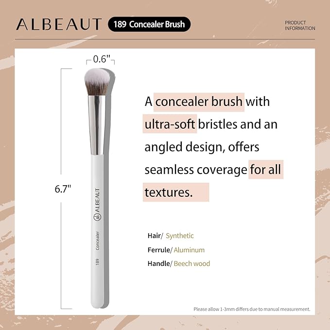 Albeaut Concealer Brush, Angled Brightening Concealer Makeup Brush Under Eye Blending Brush Kitten Paw (189 concealer)