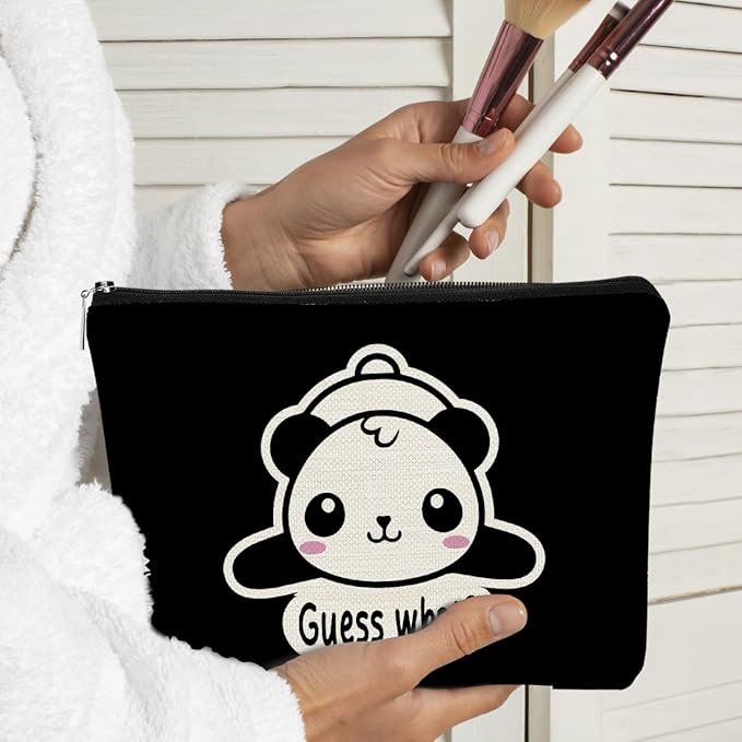 BARPERY Cute Baby Panda Makeup Bag, Guess What It's Pug Butt Cosmetic Case for Teen Girls & Women, Panda Accessory (Black)