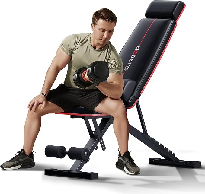 CURSOR FITNESS Adjustable Weight Bench with Adjustable Headrest 900 LBS
