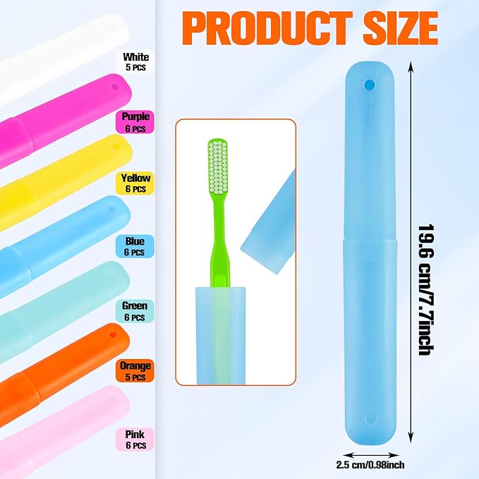 40 Pieces Travel Toothbrush Case Holder, Portable Plastic Breathable Toothbrush, Plastic Container for Travel, School, Home, Camping, Indoor, Outdoor (7 Assorted Colors)
