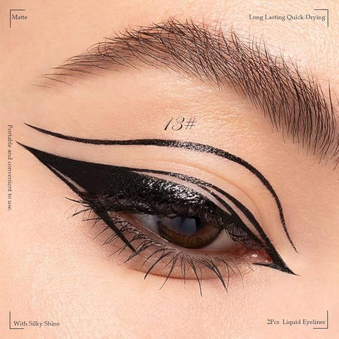 evpct 2Pcs White Black Liquid Eyeliner Set Waterproof White Eye Liners for Women Eyes Wing Eyeliner Stamps Shapes Colored Eyeliner delineador de ojos a prueba de agua contra el agua blanco para ojos