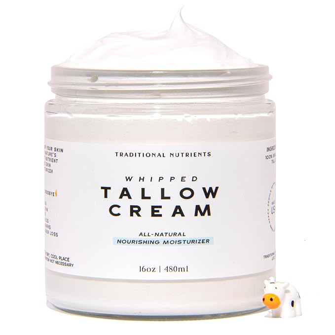 TRADITIONAL NUTRIENTS 100% Grass Fed Beef Tallow for Skin Care - Face + Body - Whipped Moisturizer - Natural Lotion, 16 FL. oz. (Unscented) Made from pure Beef Tallow Suet