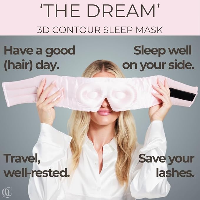 3D Silk Sleep Mask, Sleep Longer in Total Darkness and Comfort. Total Blackout Liner Blocks Light, Lightweight, 100% Natural Silk Eye Mask, Foam Countour, Eyelash Sleep Mask (Prosecco Pink)