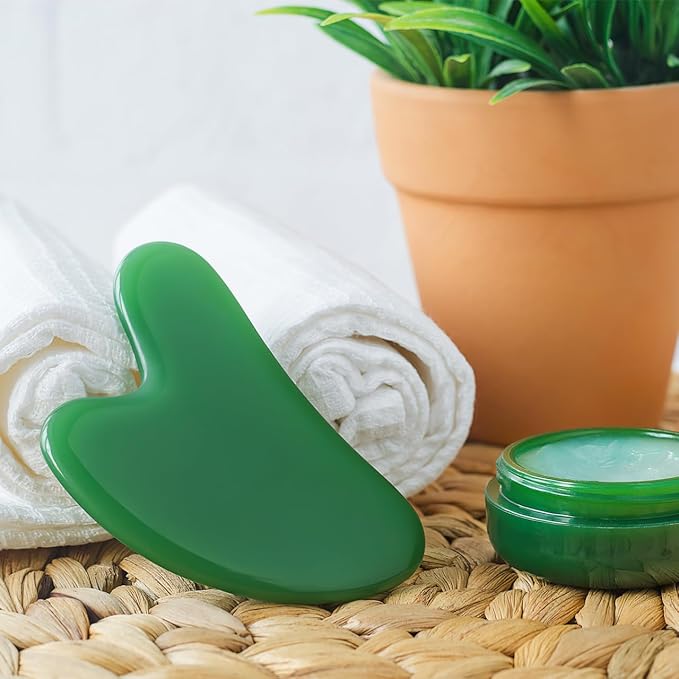 Rosenice Gua Sha Facial Tools: 2 Pcs Jade Stone Guasha for Face Skincare Sculpting Tool, Jawline Sculpting Massager for Puffiness Reducing