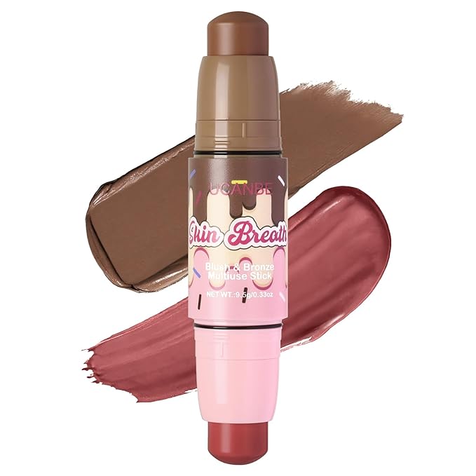 UCANBE Skin Breath Blush & Bronzer Multiuse Stick, 2-in-1 Creamy Face Cheeks Contour Makeup Stick for Natural Radiant Finish Look, Vegan & Cruelty-Free, Travel-Friendly (05 Charming Berry)