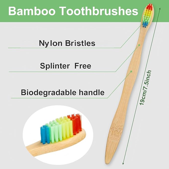 Boao 40 Pieces Bamboo Toothbrushes Charcoal Toothbrush Bamboo Toothbrushes with BPA-Free Nylon Bristles(Multi-Color)