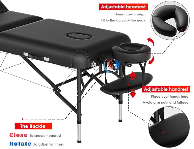 CLORIS 84" Professional Massage Table Portable 3 Folding Lightweight Facial Salon Spa Tattoo Bed Height Adjustable with Carrying Bag & Aluminium Leg Hold Up to 1100LBS