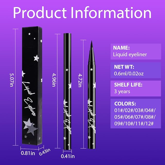 evpct Black Matte Liquid Eyeliner Waterproof Smudge Proof, Black Eye Liner Liquid Liner for Face Body Paint, Long-lasting Eyeliner Waterline Thin Quick-dry Eyeliners Pencil Eye Makeup Stay all Day