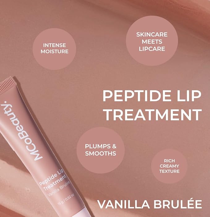 MCoBeauty - Peptide Lip Treatment - Caramel - Nude Brown Shade - High Gloss Peptide Lip Balm & Plumper with Shea Butter - Hydrating Conditioning Lip Glaze for Soft Smooth Lips - Cruelty Free