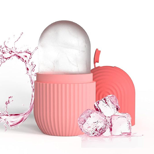 Ice Face Roller, Reusable Silicone Mold Face Massage Eye Facial Beauty Skin Care Tools Apply Ice for Shrink Pores Anti Wrinkle Reduce Puffiness Improve Skin Elasticity, Striped, Pink