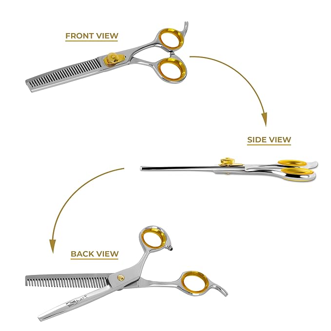 SHARF Gold Touch Barber 6.5 Inch, 30-Tooth, Professional Thinning Shears 440c Japanese Stainless Steel Barber Scissors for Men and Women