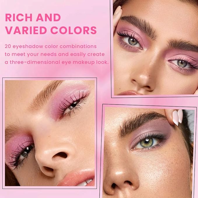 SUAKE Nude Pink Eyeshadow Palette, Matte & Shimmer, High Pigmented 20 Colors Brown Purple Eye Shadow Primers for Eye Makeup, Korean Powder Palet de sombras de ojos (01#-NUDE-20 COLORS)
