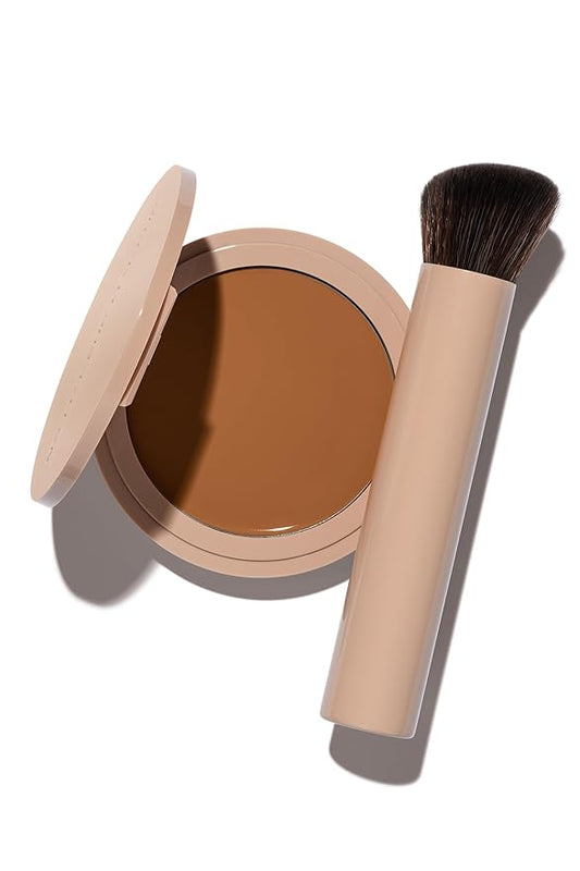 No Makeup Makeup Foundation + Brush Duo, Cream-Balm Formula Conceals, Corrects and Camouflages with Skin-Tone Adaptive Flexshade Technology, Buildable, Long-Lasting, Cruelty-Free, Vegan, Mocha