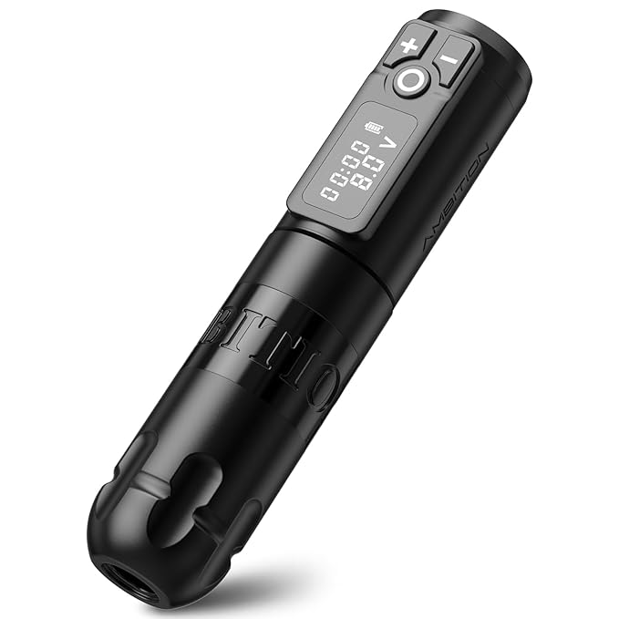 Ambition Soldier Rotary Battery Pen Tattoo Cartridge Machine with 2400mAh Wireless Power Japan Coreless Motor Digital LED Display Tattoo Equipment Supply for Professionals and Beginners Tattoo Artists