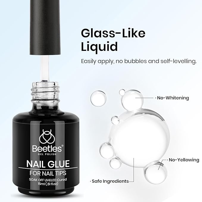 beetles Gel Polish 9 In 1 Gel Nail Glue for Clear Acrylic Nail Tips 2 Pcs 15ml Long Lasting Nail Gel Kit for False Nails Tips, Base Blooming Nail Gel, Spring Nail Art, U V Light Required