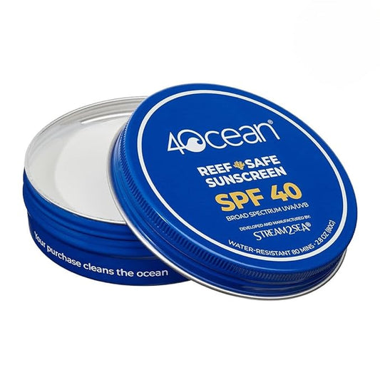 4ocean Reef-Safe Sunscreen SPF 40 - Broad Spectrum UVA/UVB Protection - Ocean-Friendly, Water-Resistant, Non-Nano Zinc Oxide Formula - 2.8 oz (Each tin funds removal of 1 pound of trash)