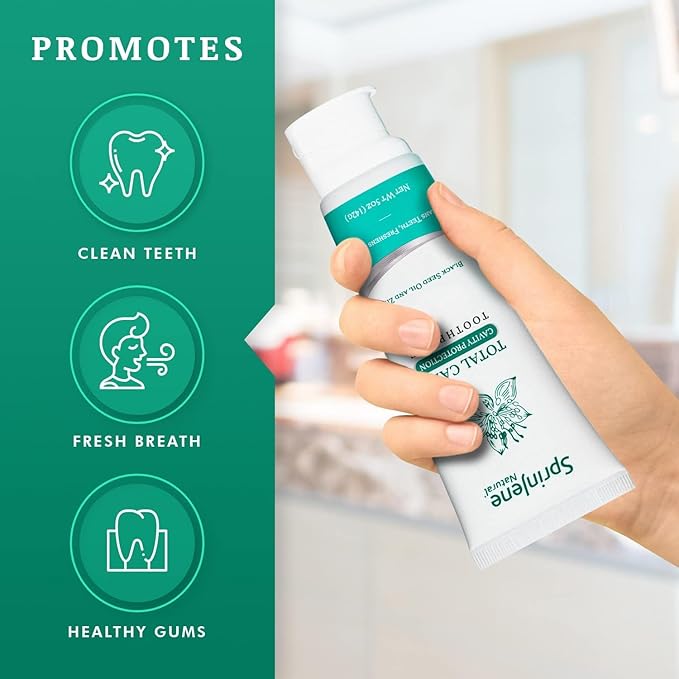 SprinJene Natural Total Care Toothpaste – Fluoride Toothpaste for Cavity Protection & Gum Health – Natural Formula with Patented Black Seed Oil & Zinc – Made in The USA (1 Pack)