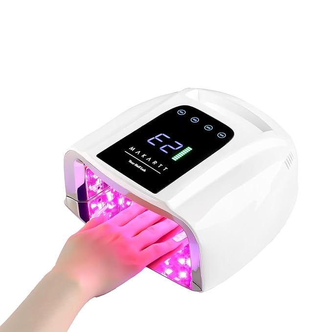 Makartt UV LED Nail Lamp – Fast Curing UV Light with Handle Nail Dryer with 42 Beads 4 Timers Cordless Rechargeable Design LCD Touchscreen & Smart Sensor(White)