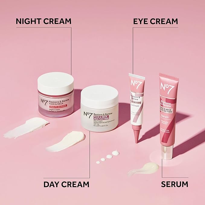 No7 Restore & Renew Multi Action Face & Neck SPF 30 Day Cream - Firming & Hydrating Face Moisturizer with Hyaluronic Acid to Help Reduce the Appearance of Wrinkles - Fragrance-Free (1.69 Fl Oz)