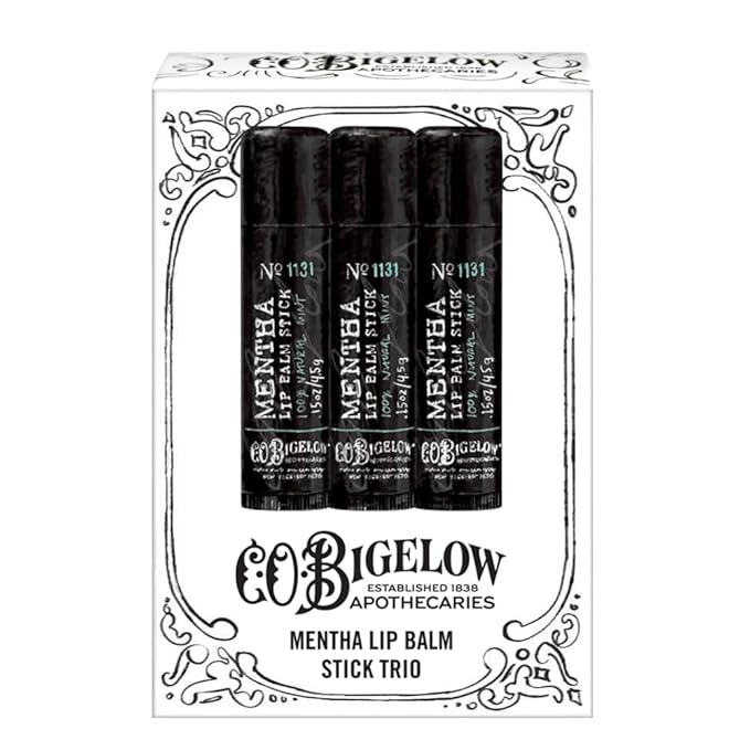 C.O. Bigelow Mentha Lip Balm Sticks, Pack of 3 Bulk Lip Balm Sticks with Shea Butter & Peppermint Oil, 0.15 oz