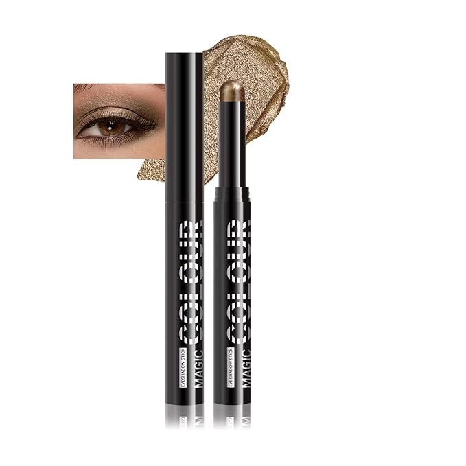 Bronze Eyeshadow Stick Bronze Shimmer Eyeshadow Long-Lasting Waterproof Eye Brightener Pencil Blendable High Pigmented Eyeliner for Women (09# Green bronze)