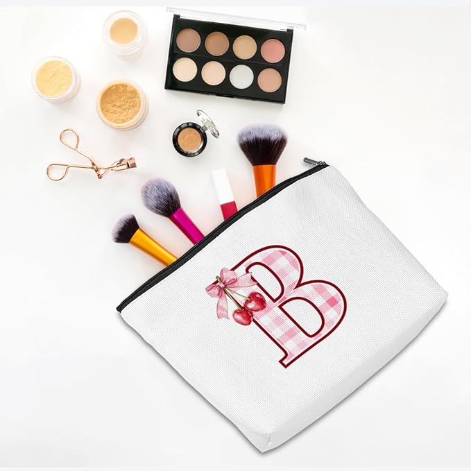 CQM Initial Makeup Bag Monogram Cosmetic Bag Monogrammed Gifts for Women Girls Friends Coworker Daughter Personalized Travel Toiletry Bag Christmas Bridal Shower Wedding Bridesmaid Gifts, Cherry B