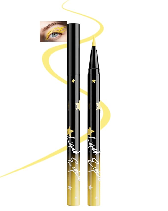 Colored Liquid Eyeliner Pen, Yellow Waterproof Waterline Matte Eye Liner Pencil, High Pigmented Long Lasting Quick Drying Colorful Eyeliner Pencils for Women, Valentine’s Day Eye Makeup Gifts-03