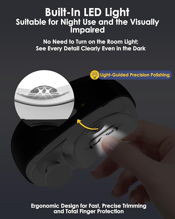 Electric Nail Clipper Upgraded 3 in 1 Automatic - with Polishing, Dust Storage & LED Light, Nail File Toenail Trimmer, Gifts for Women Men Mom Her Him Kids Adults Senior Baby Teacher Students