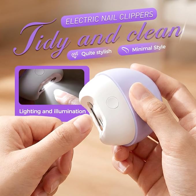 Electric Nail Clipper, 2026 New Automatic Nail Cutter with LED Light, Multifunctional Electric Fingernail Clippers for Easy Nail Care and Polishing, Suitable for Seniors and Adults (Purple)