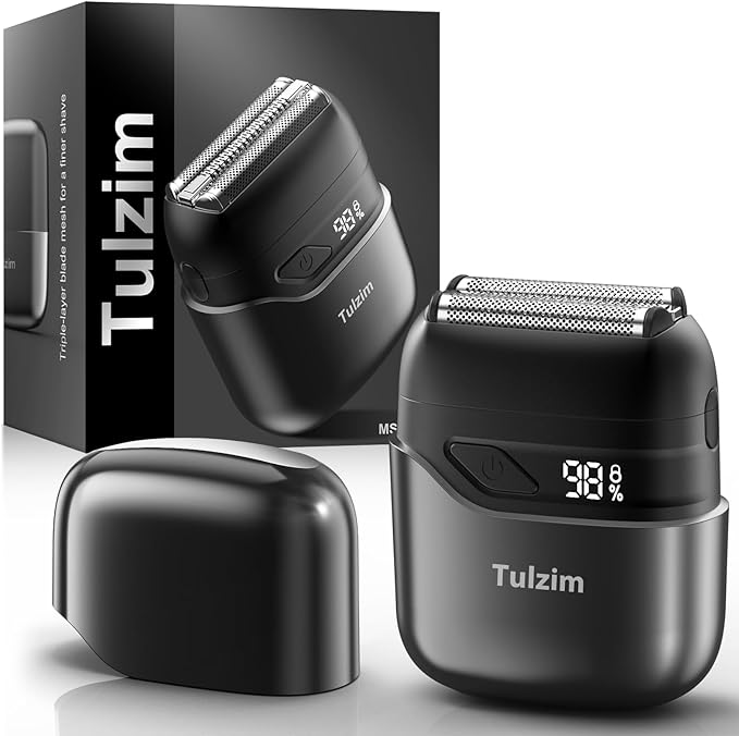 Electric Foil Shaver for Men: Portable Electric Razor for Beard/Face - 3 Floating Blade LED Display USB-C Fast Rechargeable - IPX7 Waterproof for Travel & Home, Charcoal Black