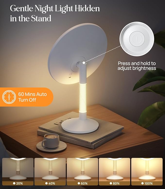 Gospire 10.8 Inch 2-in-1 Large Vanity Mirror with Lights & Bedside Table Lamp, Height Adjustable Lighted Makeup Mirror with Magnification 10X, 5000mAh Battery, 3-Color Desk Light Up Mirrors Bathroom