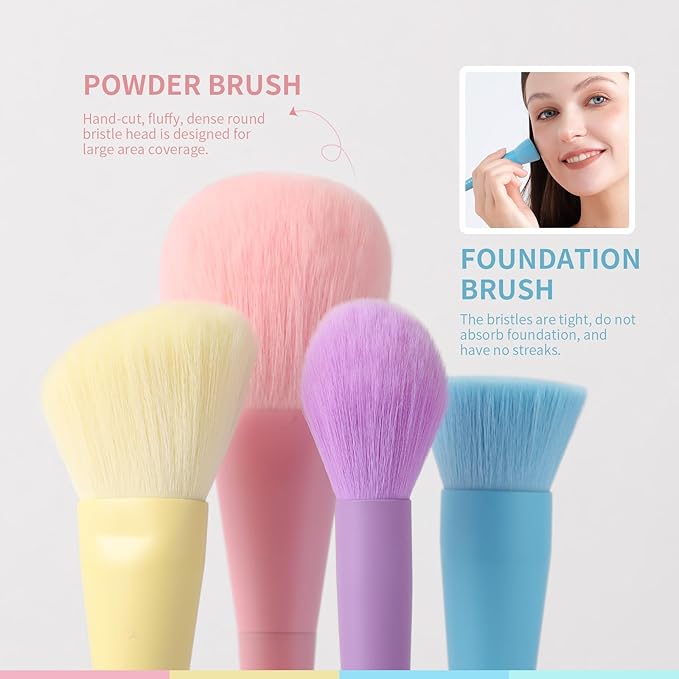 Docolor Makeup Brushes 17 Pcs Colourful Makeup Brush Set Premium Synthetic Kabuki Foundation Blending Face Powder Blush Concealers Eyeshadow Rainbow Makeup Brush Travel Friendly Valentine's Day Gift