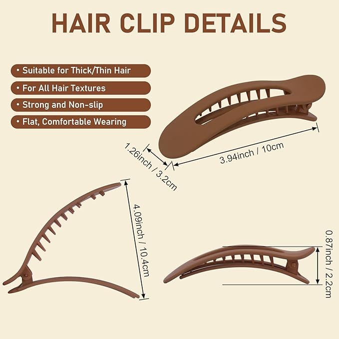 Large Lay Flat Claw Clips for Women, 8 Pack Ergonomic Curved Hair Clips, Strong Hold Non-Slip Design for Thick & Thin Curly Hair, French Side Slide Barrettes, Comfortable All-Day Wear for Girls