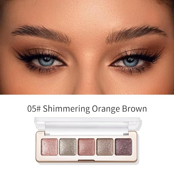 5 Colors Glitter Shimmer Eyeshadow Palette, High Pigment Sparkly Metallic Eye Makeup with Rose Quartz, Silver Champagne, Coral Pink, Taupe Gold & Plum Silver Shades for Festival, Party & Glam Looks 5