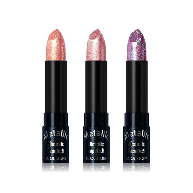 Metallic Glitter Lipstick Set Shimmering Colors Long Lasting Waterproof Plump Matte Moisturizing (Set-A)