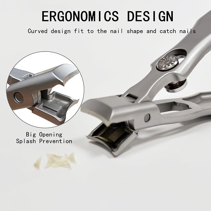 German Nail Clippers for Men, Women & Seniors with Thick Nails - Heavy Duty Ultra Sharp Stainless Steel Clippers with Wide Jaw, Anti-Splash Design, Safety Lock and Catcher