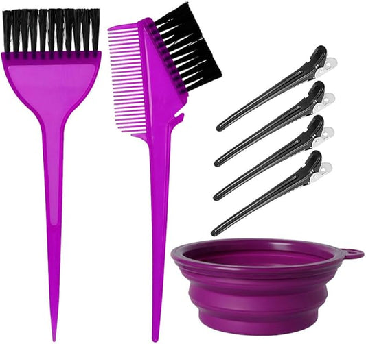 Hair Dye Color Brush and Bowl Set, Color Bowl Brushes Tool Mixing Bowl Kit Tint Comb for Hair Tint Dying Coloring Applicator (Purple)