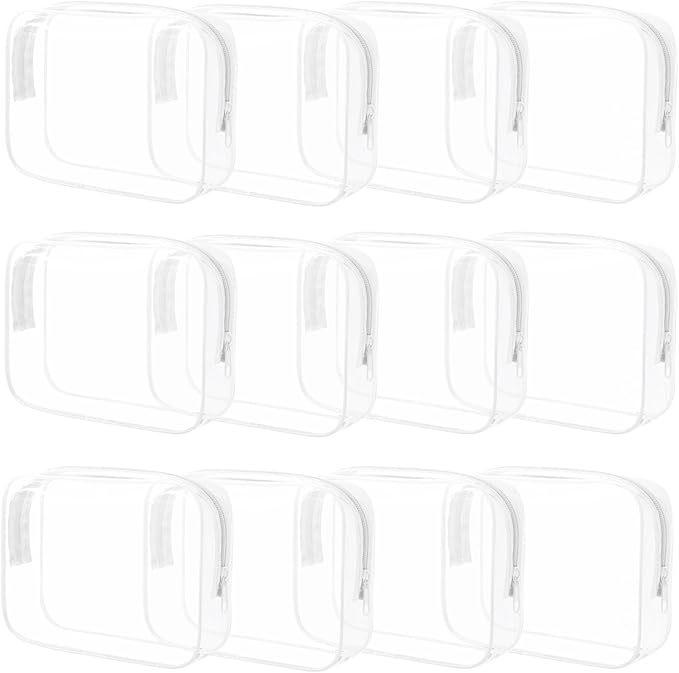 Eilyliafe 12 Pieces Clear Makeup Bags Bulk, TSA Approved Toiletry Bag for Travel, PVC Waterproof Cosmetic Bag with Zipper, Transparent Pouches Organizer Storage for Men and Women (White, Large)