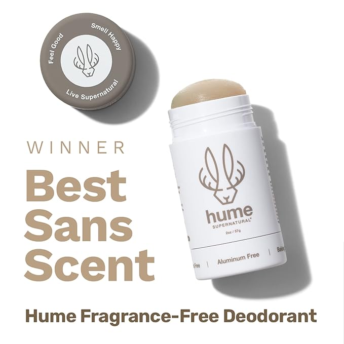 Hume Supernatural Aluminum Free Deodorant for Women & Men - Safe for Sensitive Skin - Probiotic, and Plant-Based - Long-Lasting Moisture Absorbing - Clean and Effective - Fragrance Free, 2-Pack