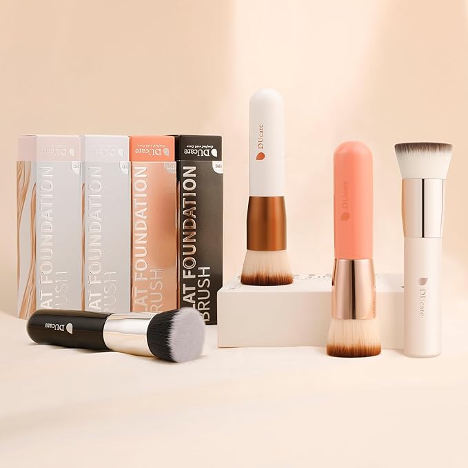 DUcare Foundation Brush,Flat Top Kabuki Brush Synthetic Professional Makeup Brush Liquid Blending Mineral Powder Buffing Stippling Makeup Tools, Rose Golden/White