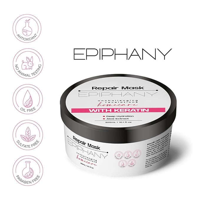 Epiphany Keratin Repair Hair Mask–Deep Conditioning Treatment for Dry, Damaged, Overprocessed & Color-Treated Hair–Strengthens, Restores &Hydrates with Aloe, VitaminE & Botanical Extracts–Sulfate-Free