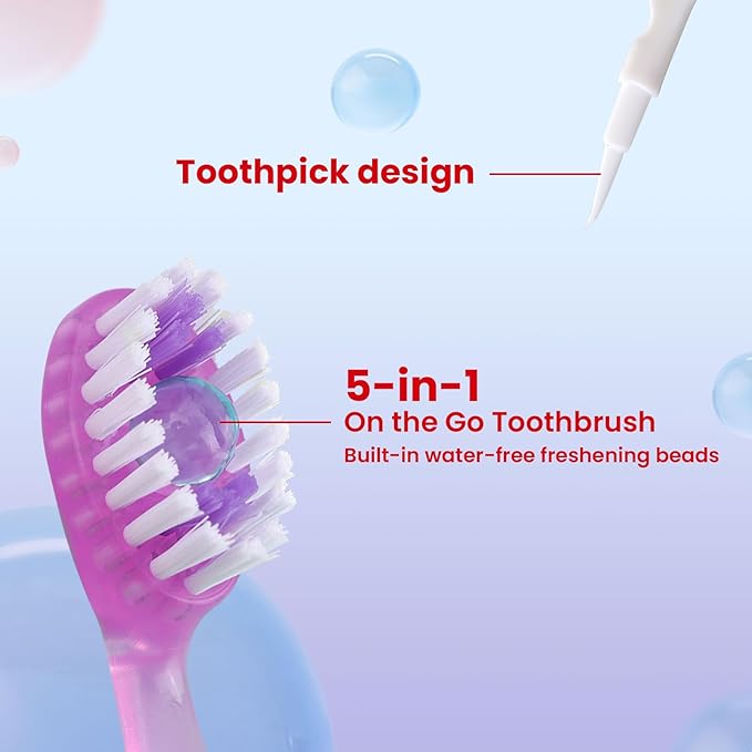 10Pack Disposable Toothbrushes with Toothpaste 5-in-1 Mini Travel Toothbrush with Tongue Scraper + Floss + Pick Individually Wrapped Prepasted Portable On The Go Toothbrush for Work Travel, 4 Flavors