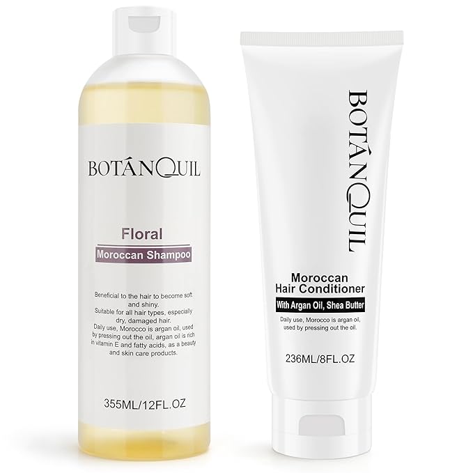 BOTANQUIL Moroccan Shampoo and Conditioner Set with Argan Oil, Shea Butter & Hyaluronic Acid Plant Based Gentle Cleansing for Dry, Damaged Hair, Hair Hydrating Anti Frizz- Floral Scent